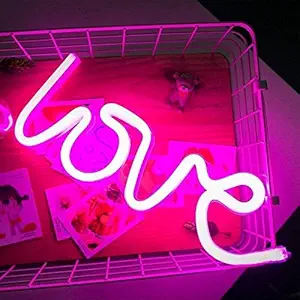 NIYAMAX Premium LED Love Neon Pink Color Sign for Wall Decor Light, USB or Battery Decorative Neon Lights, LED Signs for Bar, Christmas, Party, Wedding, Kids Room, Girls Living Room (Pack of 1)