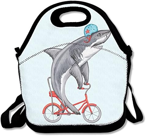 JH SPEED Lunch Tote Bag Funny Shark On Bike Picnic Lunchbox Lunch Tote Insulated Reusable Container Organizer For, Adults, Kids