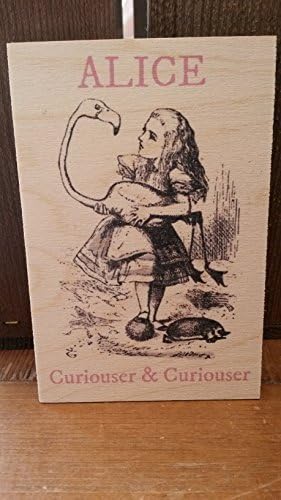ALICE IN WONDERLAND QUOTE ON WOODEN POSTCARD / SIGN - 'CURIOUSER AND CURIOUSER' - NEW