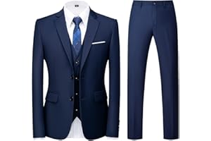 KUDORO Costume Homme 3 pièces Slim Fit Smoking Simple Poitrine à Deux Boutons Men Suits 3 Piece pour Mariage Business Fête Confort Blazer Veste et Pantalon Gilet