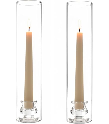 NUPTIO Orkaan Kandelaar Houder Houten: 2 Stuks Glas Kaarsenhouders voor Taper Kaars Stok 35cm Hoog Heldere Open Einde Kandelaar Cilinder Schaduw Partij Bruiloft Centerpieces voor Tafels