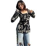 FELISIA Women's Full Sleeves Rayon Printed Square Neck Short Kurti, Bell Sleeves, Short Kurti for Women, Stylish Ethnic Top, Daily Casual Western & Office wear: 