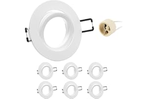 Doughelec Cornice Faretti incasso cartongesso GU10 Orientabili Alluminio Bianco, Portafaretto Faretto led da incasso per cartongesso incl.portalampada GU10 Rotondo 68mm per LED, 60-75mm 230V 6 Pezzi