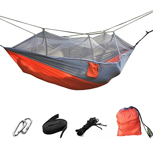 Portable Folding Double Parachute Camping Hammock Mosquito Net Tree Hammocks Tent Travel Bed,Lightweight Durable,with Tree Straps Hooks Storage Bag for Outdoor Camping Hiking Backyard