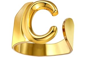 Only faith Anillos de letras iniciales acero inoxidable ajustable, Anillos abiertos de letras para mujer, joyería de moda