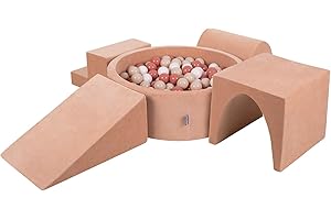 KiddyMoon Spielplatz Velvet Aus Schaumstoff Mit Samt Rund Bällebad (300 Bälle) Ballgruben Für Babys Spielbad Hindernisläufen, Hergestellt In Der EU, Wüstenrosa: Pastellbeige/Lachsfarben/Weiß