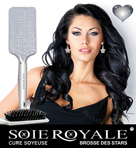 Cepillo cabello des Stars en pedrería de cristal plateado Lissante desenredar con Douceur brillo étincelante Plate Ultra ligera resistente antideslizante mango antiestático Nano térmica alta calidad seda Royale Bio Cure Soyeuse Francia
