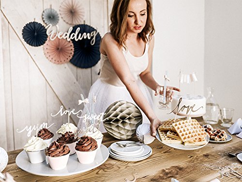 Deko Rosetten Set Pastell Ø 38, 25, 21, 19, 14 cm 5 Stück – PomPoms Lampions Hängedekoration Partydeko Hochzeit - 3