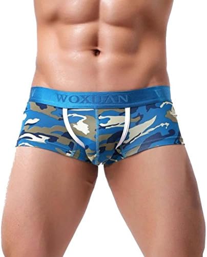 Quistal Men's Camouflage Boxer Briefs Trunks Underwear Sexy Shorts Breathable Flat Underwear (Blue, XL)