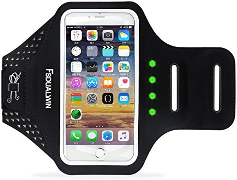 FSDUALWIN IPhone 7 Armband with Self-generating Safety LED, IPhone 6 / 6s Sports Arm Band (4.7-inch) Waterproof Fingerprint Touch Supported Arm Case Sportband with Card Slot, Cable Locker (Black)