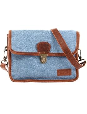 LECONI kleine Schultertasche Umhängetasche Damen Rindsleder Jeans Denim 26x20x8cm LE3041-D
