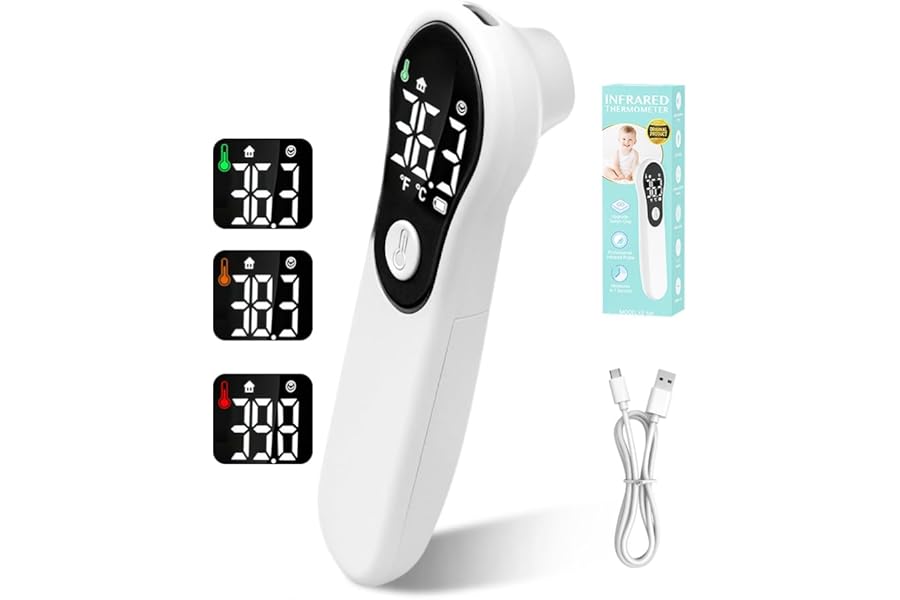 Digital Non-Contact Fever Thermometer for Newborn Children Adults, Forehead Thermometer with Fever Alarm, Instant Reading 1s, °C/°F