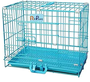 RvPaws Single Door Folding Metal cage with Removable Tray and Paw Protector for Dogs, Cats and Rabbits 18 inch