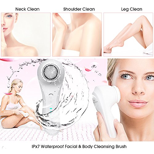 Elektrische Ultraschall-Reinigungsbürste für Gesicht und Körper, wasserfest, Haut-Peeling, Reinigungssystem für die Tiefenreinigung mit 4 Geschwindigkeitseinstellungen und 2 Bürstenköpfen - 3