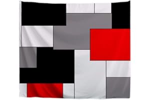 A.Monamour Arazzo da Parete Rettangolo Nero Bianco Rosso Grigio Colorato Reticolo Griglie Blocchi Di Colore Geometrici Stampa Telo Tessuto Tenda Tovaglia Copriletto Copridivano Arazzi Murale
