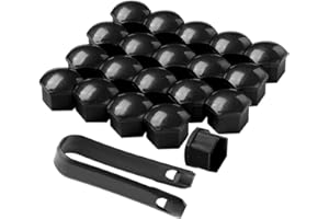 QitinDasen 20 Pieces 21 mm Car Wheel Nut Covers, Universal Car Hub Screw Cap, Hexagonal Tire Nut Cover with Removal Tool (Black)