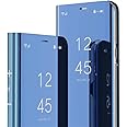 YLSM Case for Xiaomi Redmi Note 8 Case Luxury Clear View Plating Mirror Case Built-in Flip Cover Folding Bracket Protective Cover - Blue