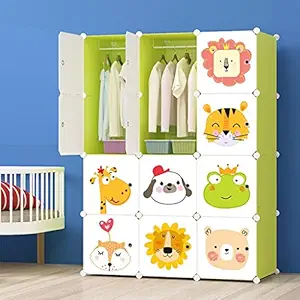 KriShyam Plastic Wardrobe Cupboard ALMIRAH Cartoon Door Plate/Polypropylene Plastic Sheet/Kids Wardrobe/Kids Plastic wardrobe140 x 110 x 36cm (Green)