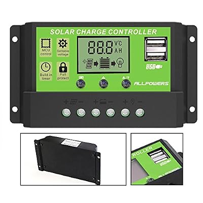 ALLPOWERS Régulateur de panneau solaire ALLPOWERS 20A 12V/24V Batterie Contrôleur Chargeur Solaire Régulateur Panneau Solaire Intelligent avec Port USB LCD Affichage