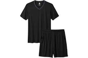 MoFiz Męska piżama, krótka piżama, zestaw modalny, miękki, dwuczęściowy, dekolt w kształcie litery V, koszulka z krótkim rękawem, krótki strój domowy, bielizna nocna, zestaw z kieszeniami