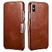 Produktbild ICARER iPhone XS Max Ledertasche Hülle, Echt Leder Vintage Tasche Slim und Lightweight Luxus Echtleder Backcover Handytasche Leder Hülle Case für iPhone XS Max 6,5 Zoll (Braun)