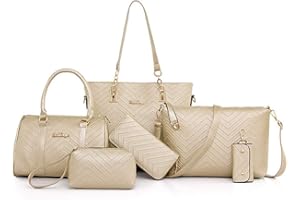 AlwaySky Women Handbags Set 6 Pcs PU Leather Top Handle Purse Shoulder Crossbody Bag Sets