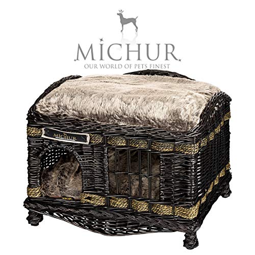 Michur Tom vimini marrone scuro casa Grotta letto per cani gatti incl. cuscini