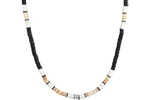 Kuzzoi Budda męski naszyjnik z koralikami Heishi (5-6 mm), męski łańcuszek ze srebra wysokiej próby 925, łańcuszek surferski dla mężczyzn, długość ok. 50 cm, Kamień szlachetny Srebro szterlingowe