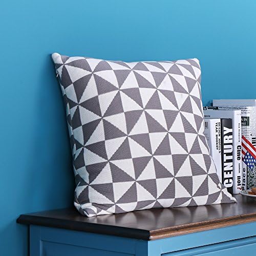 Grey White Geometric Cotton Knitting Throw Cushion Cover Pillow Case Square 45x45cm