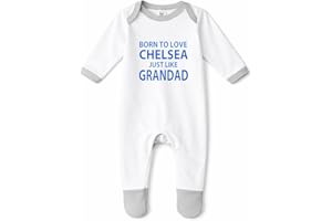CHEEKYTOTS "Chelsea Baby Sleepsuit - 'Born To Love Chelsea Just Like Grandad - Soft 100% Combed Cotton Football-Themed Baby Sleepsuit for Football Fans"