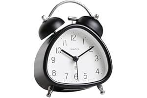 FESOKLAF Budzik, metalowy budzik z podwójnym dzwonkiem, cichy, nietykający budzik, retro vintage budzik, stolik nocny z funkcją lampki nocnej, dla osób śpiących ciężko śpiących (czarny)