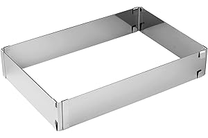 Zenker 7709 Cadre à gâteau rectangle réglable, cadre extensible, moule à gâteau rectangle, Acier inoxydable, Argent, 27,5-52 x 18,5-34 cm