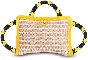 Durable Dog Bite Pillow 10 x 7 Inches - Safe Biting Pad with 3 Comfortable & Strong Handles - Tough Jute Tug Toy for Medium to Large Dogs - Ideal for Tug of War, K9, IPO, Schutzhund & Puppy Training