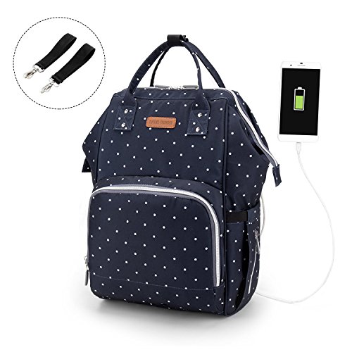 Preisvergleich Produktbild Baby Wickelrucksack Wickeltasche Rucksack Grosse Kapazität Multifunktional Mama Rucksack Wasserdicht Segeltuch Stoffe mit 2 Kinderwagen-haken und USB-Anschluss Ausgestattet(Welle Blau)