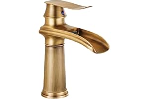 EGTink Rubinetto per lavabo a cascata,Rubinetto da bagno,Miscelatore per lavabo antico, Rubinetteria per lavabo in ottone (bronzo antico, corto)