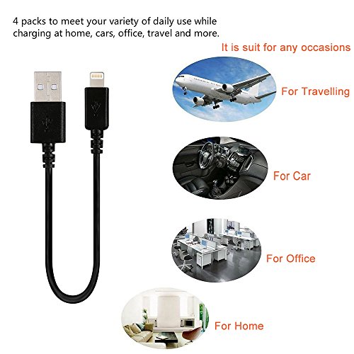 ERreach Schnittstellenkabel, 4 Stück, 27,9 cm, extrakurz, kein Verwickeln, USB-Kabel, USB-Ladekabel für iPhone, iPod, iPad und andere Apple-Geräte - 3