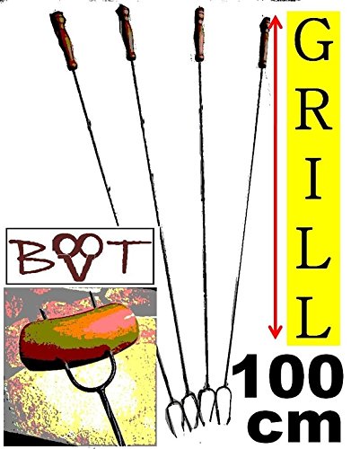 4x extra lange 1 METER Grillspieße Würstchenspiesse 4 Stück-Paket Grillspieß Grillgabel Würstchengrill Würstchengriller Bratwurst (Achtung kein Teleskop zum Ausziehen, sondern feste (stabile) Form aus gedrehtem Stahl) ideal für Camping, Freizeit, Lagerfeuer, Grillfest, Gartenparty, Geburtstag, Outdoor, usw.