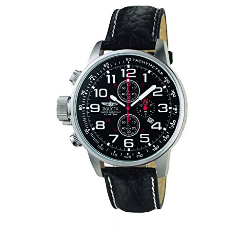 Invicta Men's Quartz Watch with Black Dial Chronograph Display and Black Leather Strap 2770