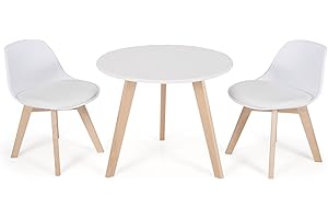 LIFEZEAL Tavolo per Bambini con 2 Sedie, Tavolino Rotondo e 2 Sedie Imbottite, Tavolo da Gioco in Legno di Faggio per Ragazzi da 3-8 Anni Bianco