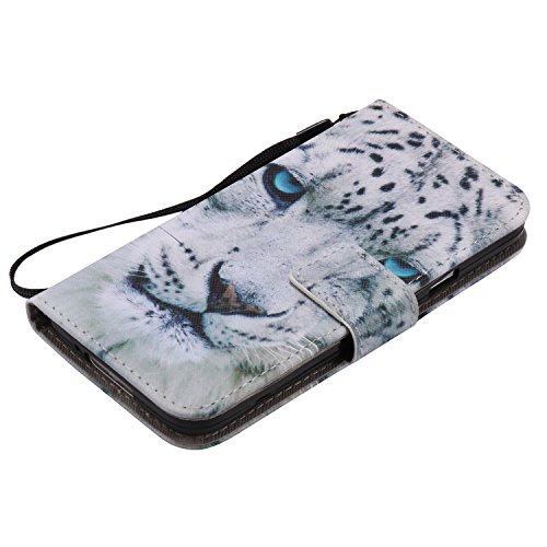 Feeltech Samsung Galaxy S5 Hülle PU-Leder und Brieftasche Bunte Muster Fall mit Magnetverschluss, Hybrid-Kickstand mit Stand-Funktion, schlagen Sie schützende weiche TPU Stoßstangenabdeckung und Kreditkartenhalter für Samsung Galaxy S5 Handgelenk Bügel-Buch-Art-Geldbeutel-Tasche mit 2 In 1 Berühren Sie Stift – White leopard - 6