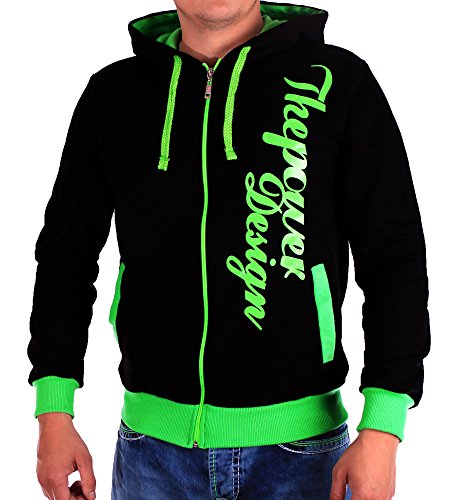 Herren Kaputzenjacken The power Design 506 (XXL-Slim, Schwarz-Grün)