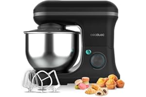 Cecotec Batidora Amasadora Cecomixer Merengue 5L 1200 Negro, 1200 W en 6 Niveles, 5 Funciones, Movimiento Planetario, Diseño Elegante, Bol de Acero de 5 L y Accesorios para Batir y Amasar