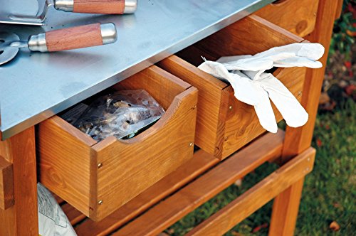 dobar 29030e Praktischer Pflanztisch mit 3 Schubladen und 2 Ablageflächen aus imprägniertem Kiefernholz, 80 x 40 x 90 cm - 3