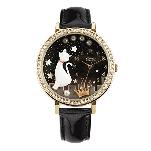 Niedlich Karikatur Katze Luxus Leder Uhrenarmband Quarz Damen Mädchen Armbanduhren, Gold Niedlich Karikatur Katze Luxus Leder Uhrenarmband Quarz Damen Mädchen Armbanduhren, Gold