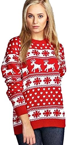 Made by PURL New Ladies Retro Xmas Reindeer Snowflakes Vintage Jumper Womens Long Sleeve Xmas Novelty Pullover Oversized Warm Sweater Baggy Tops 8-26