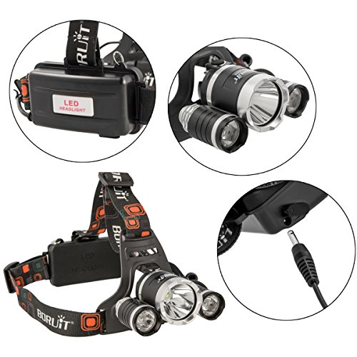 Kopf-Lampe mit superhellen weißen LED Lampen und 4 Leuchtfunktionen Wiederaufladbare Stirn-Lampe - 4