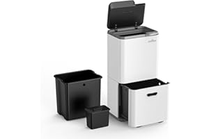 mVm Poubelle Cuisine Tri Sélectif 63 Litres,3 Compartiments, Acier INOX,Poubelle Recyclage Rectangulaire à Pédales,Couvercles, Poignées,Fermeture en Douceur,Anti Traces,Anti Odeurs