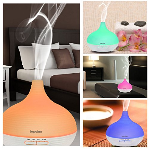 Tepoinn 300ml Aroma Diffusor Luftbefeuchter Ultraschall mit LED Farbwechsel Duftzerstäuber Humidifier Essential Oil Diffuser Purifier für Babies Kinder Haus Yoga Büro Spa – Weiß (300ml) - 3
