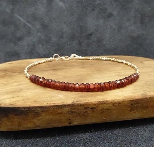 Red Garnet & Sterling Silver Bracelet. Dainty Beaded Bracelet January Birthstone Delicate Gemstone Stacking Bracelet. Precious Gemstone Jewellery