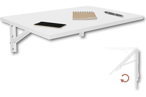 KDR väggfällbord 60x40 cm vitt – Fällbart bord för väggmontering – som matbord, skrivbord, köksbord eller arbetsplats – plats